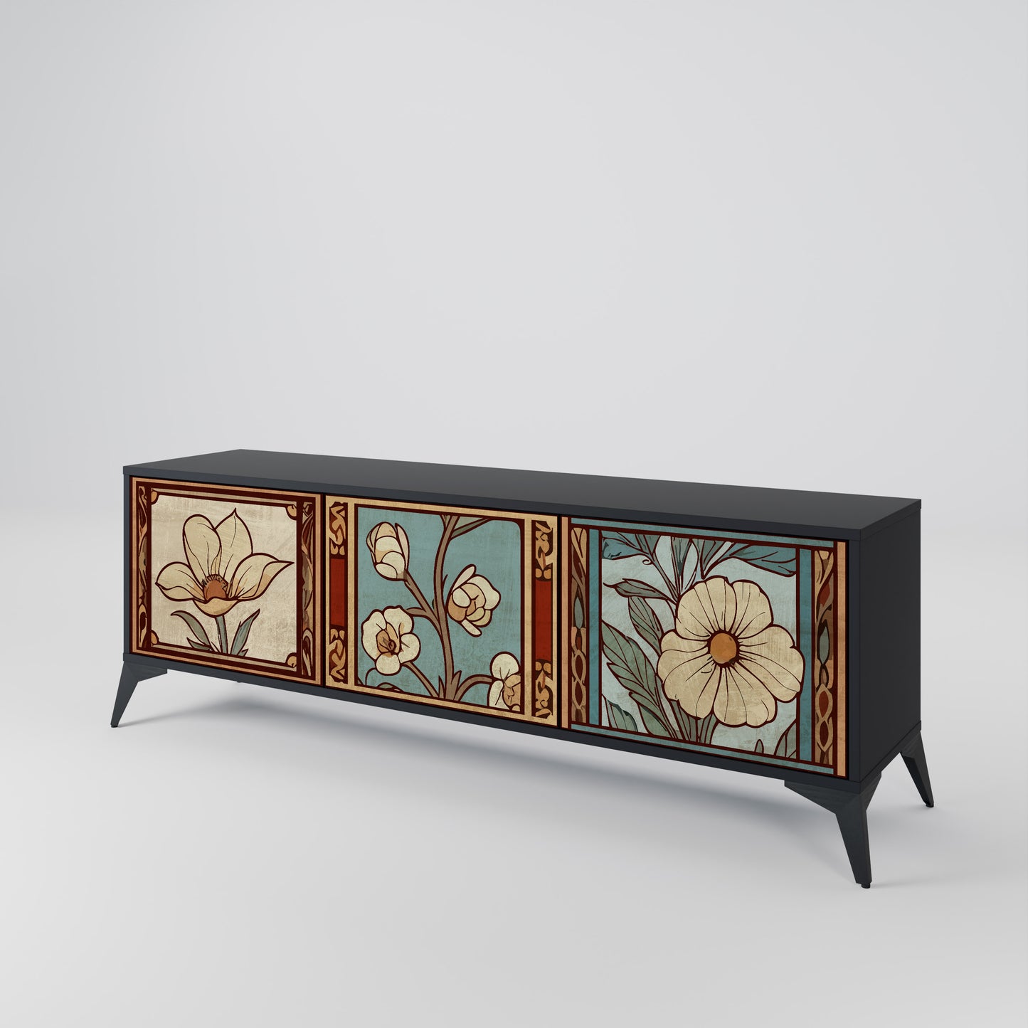 TIMELESS FLORA 3-Door TV Stand in Black Finish