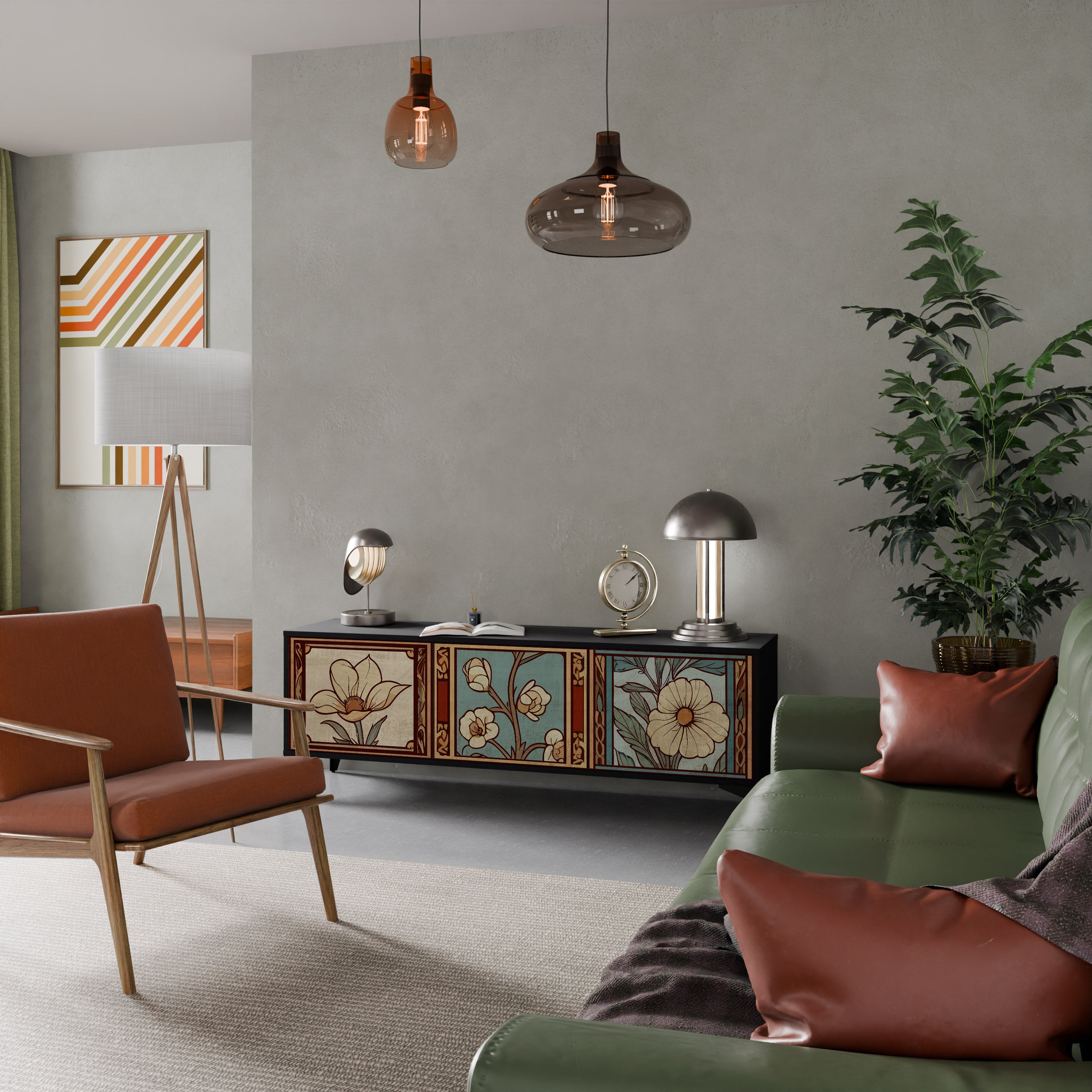 TIDLÖS FLORA 3-dörrars TV-bänk i svart finish