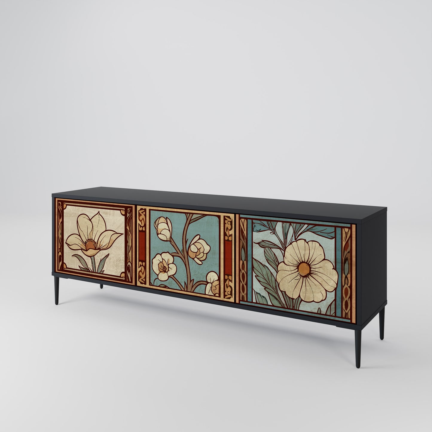 TIMELESS FLORA 3-Door TV Stand in Black Finish