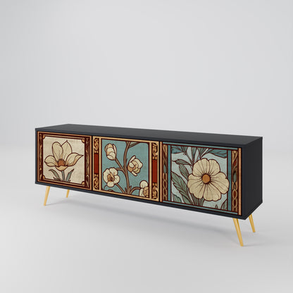 TIMELESS FLORA 3-Door TV Stand in Black Finish