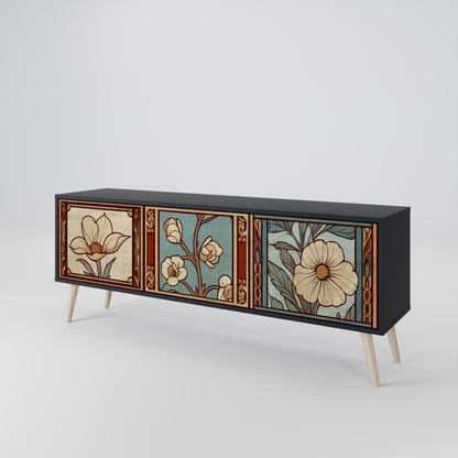 TIMELESS FLORA 3-Door TV Stand in Black Finish
