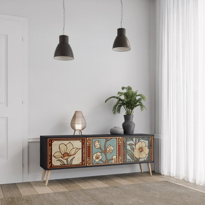 TIMELESS FLORA 3-Door TV Stand in Black Finish