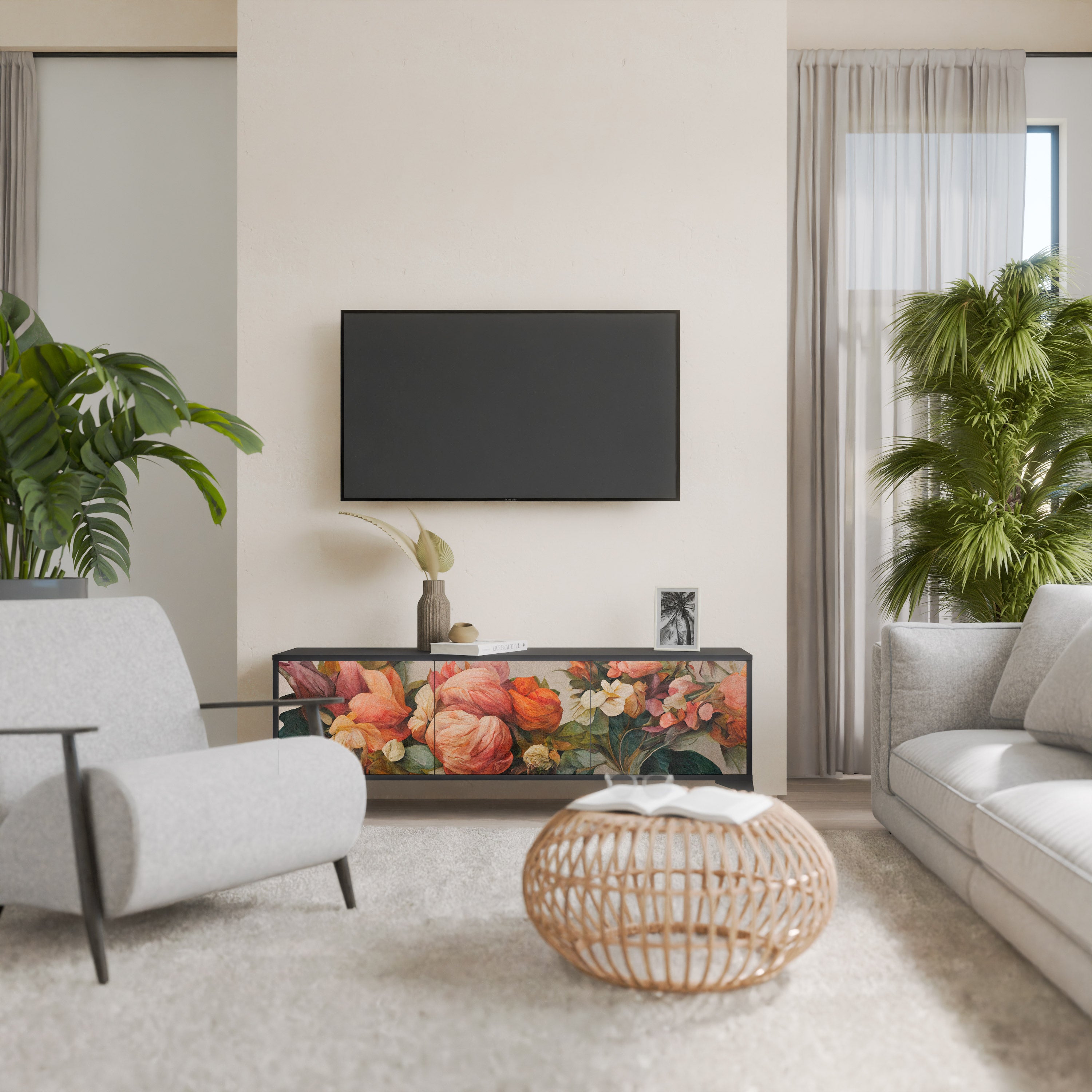 STYLISH BEAUTY 3-dörrars TV-bänk i svart finish