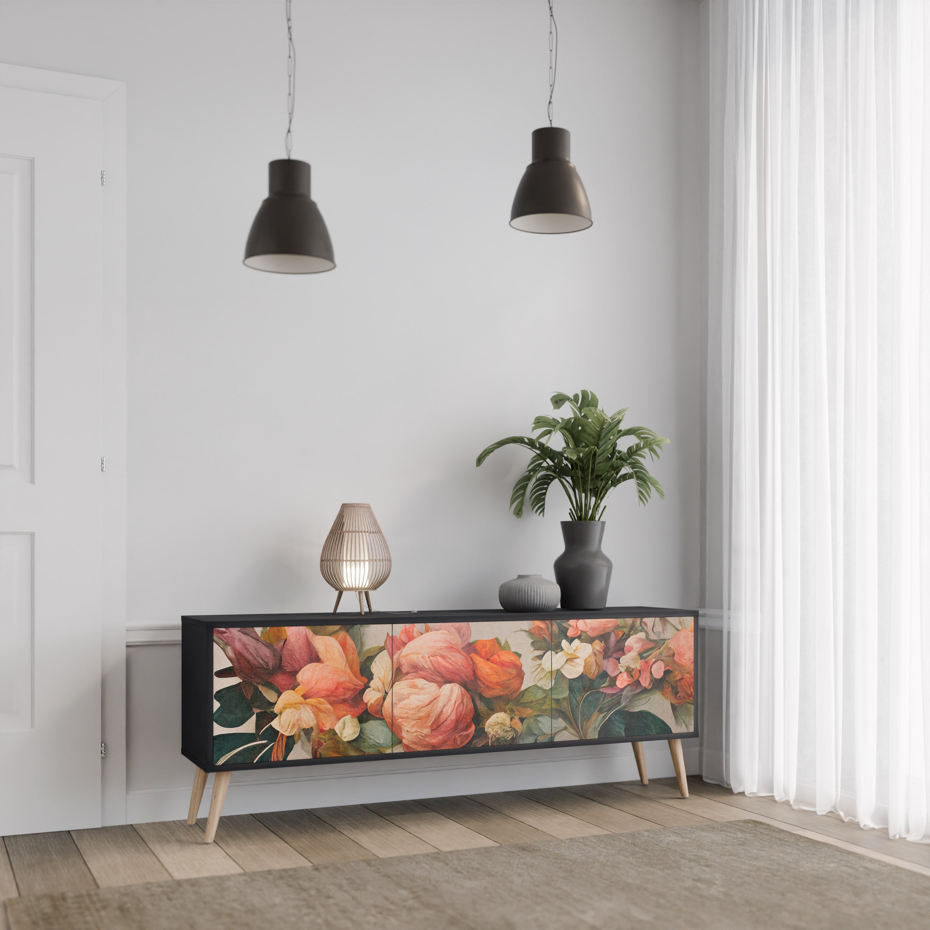 STYLISH BEAUTY 3-dörrars TV-bänk i svart finish