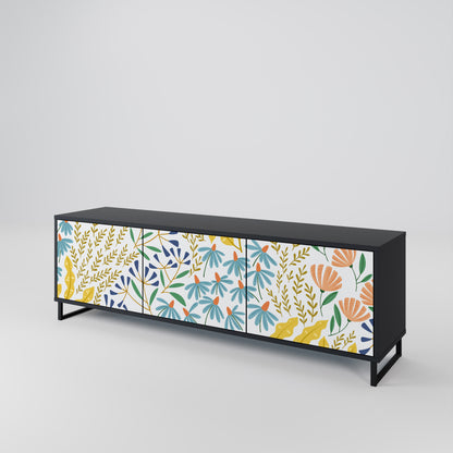 HELLO SPRING 3-Door TV Stand in Black Finish