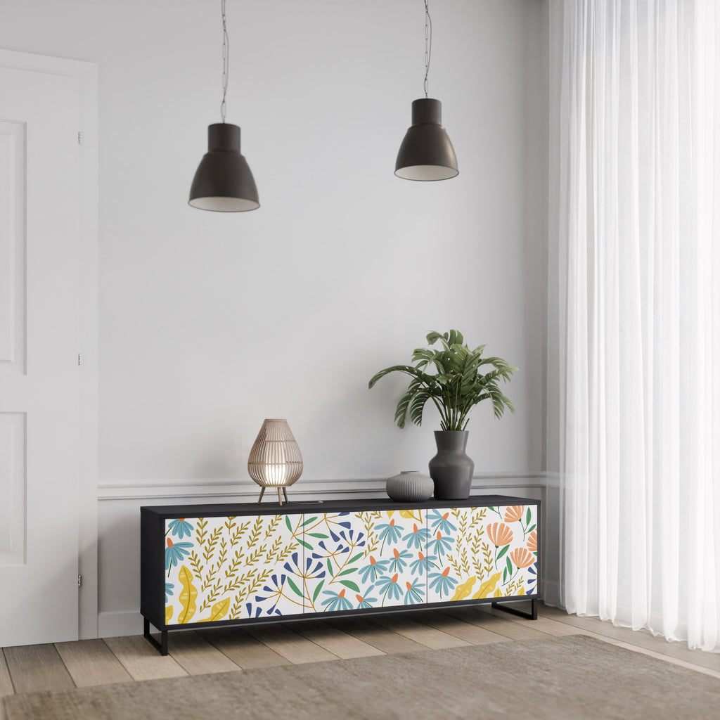 HELLO SPRING TV-bänk med 3 dörrar i svart finish