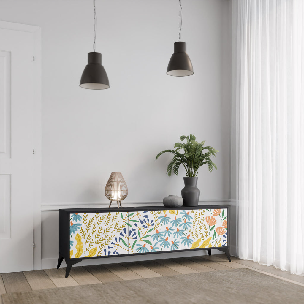 HELLO SPRING TV-bänk med 3 dörrar i svart finish