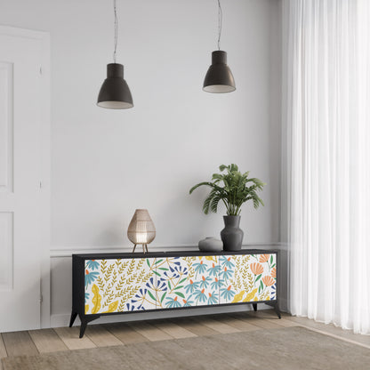 HELLO SPRING 3-Door TV Stand in Black Finish