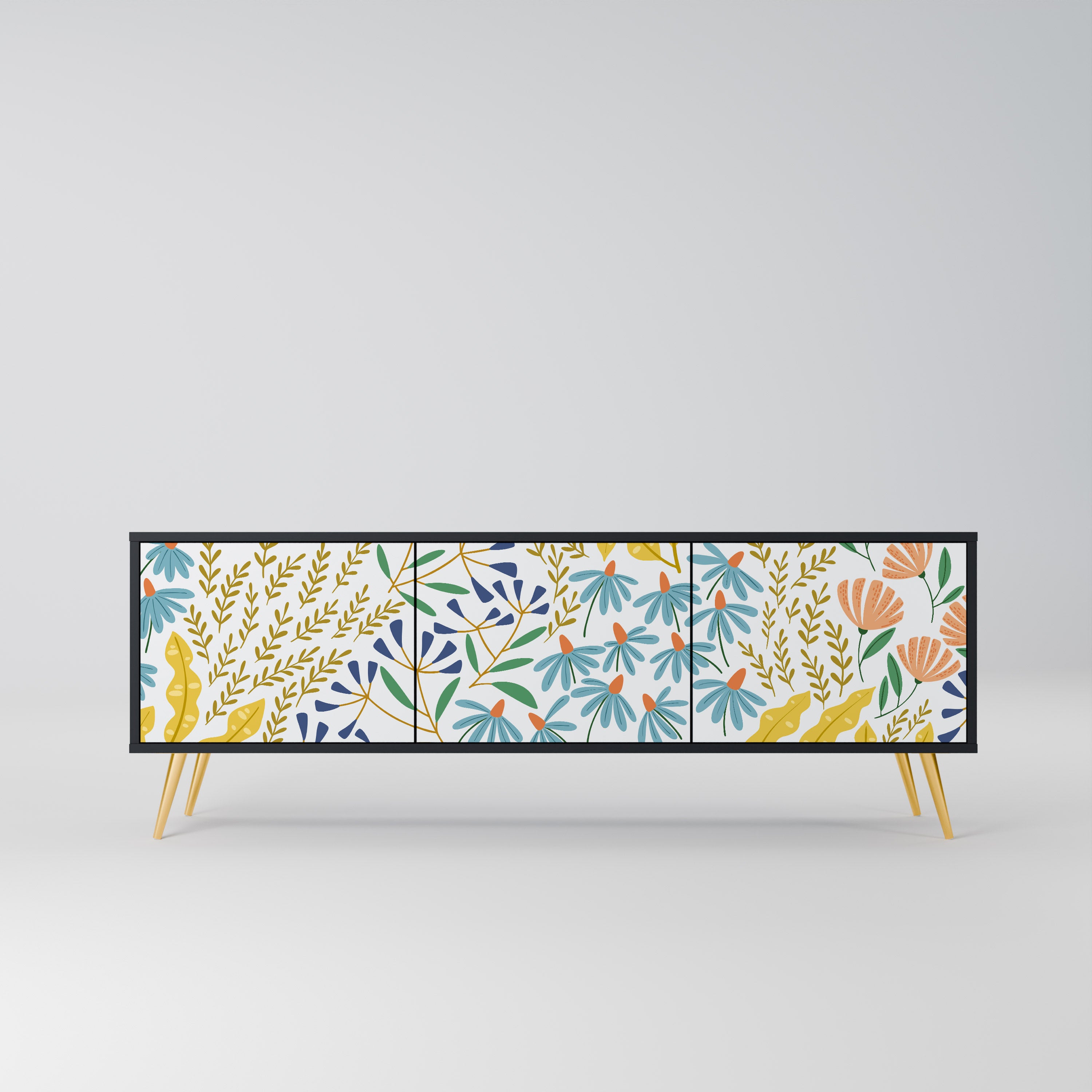HELLO SPRING TV-bänk med 3 dörrar i svart finish