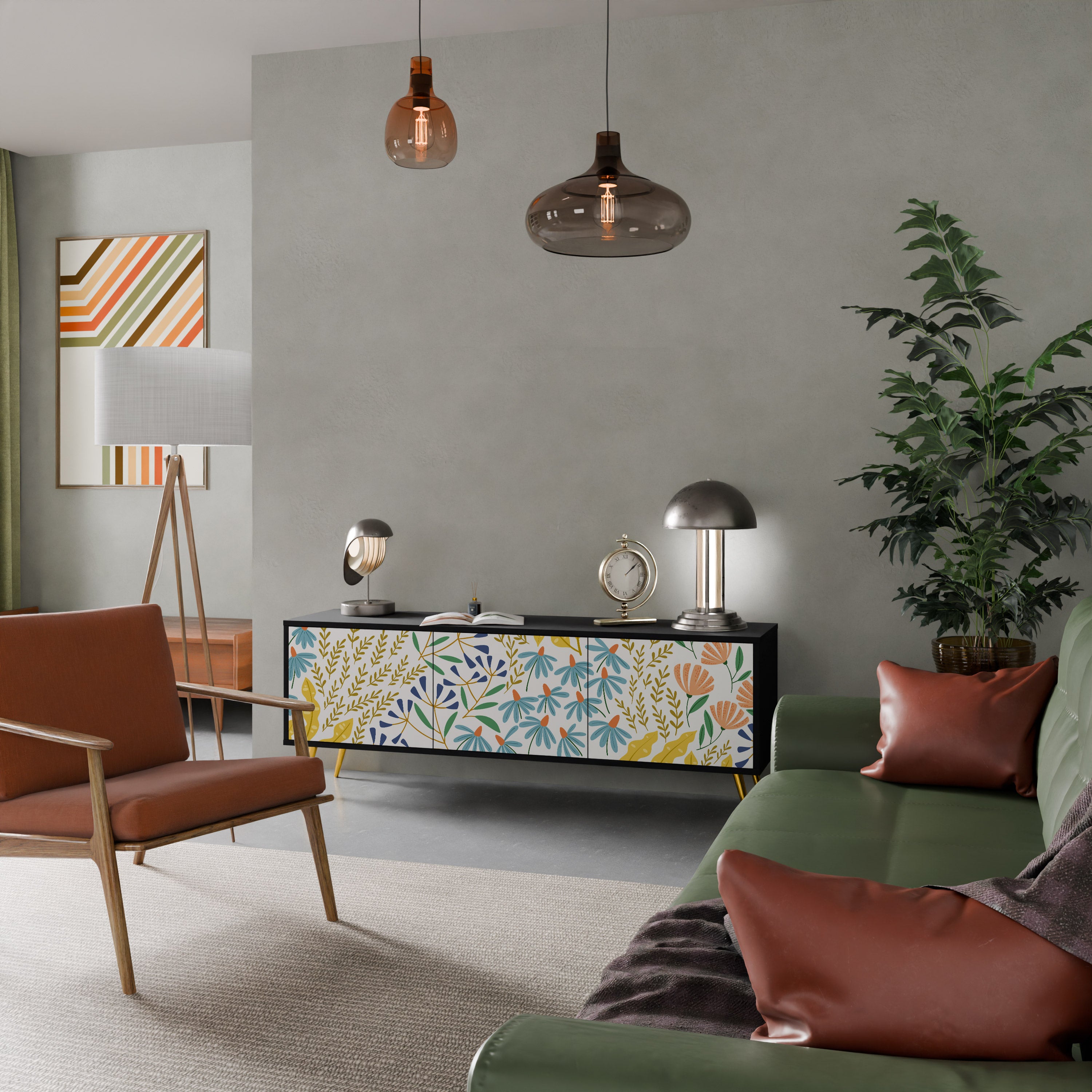 HELLO SPRING TV-bänk med 3 dörrar i svart finish