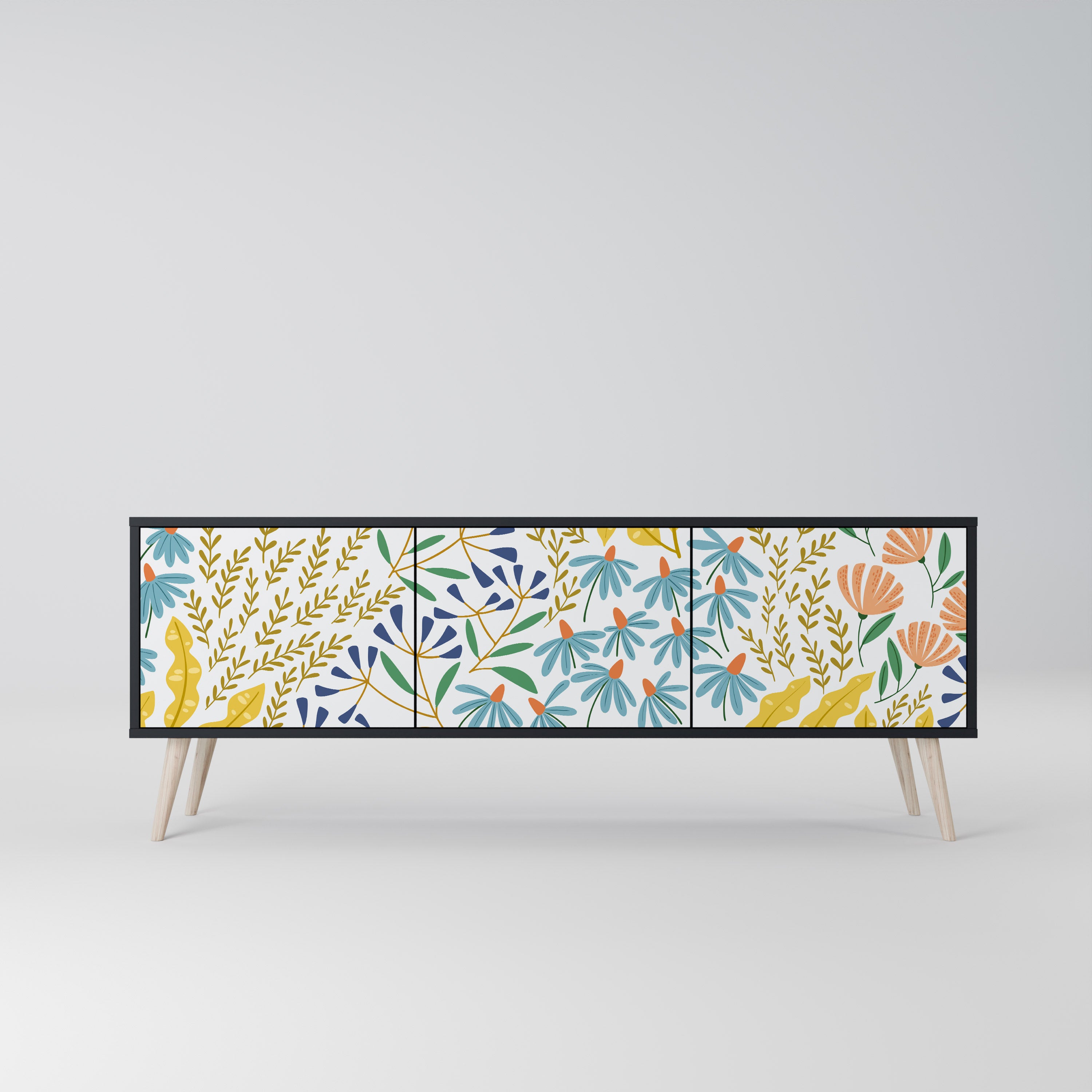 HELLO SPRING TV-bänk med 3 dörrar i svart finish