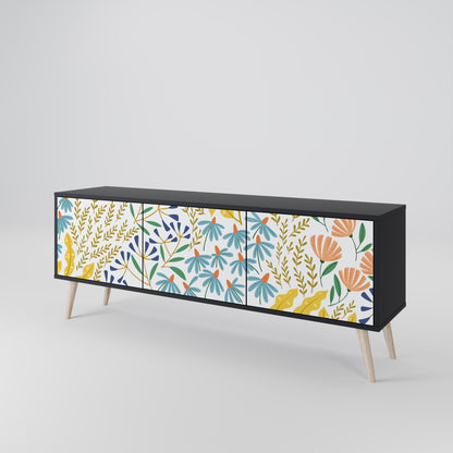 HELLO SPRING 3-Door TV Stand in Black Finish