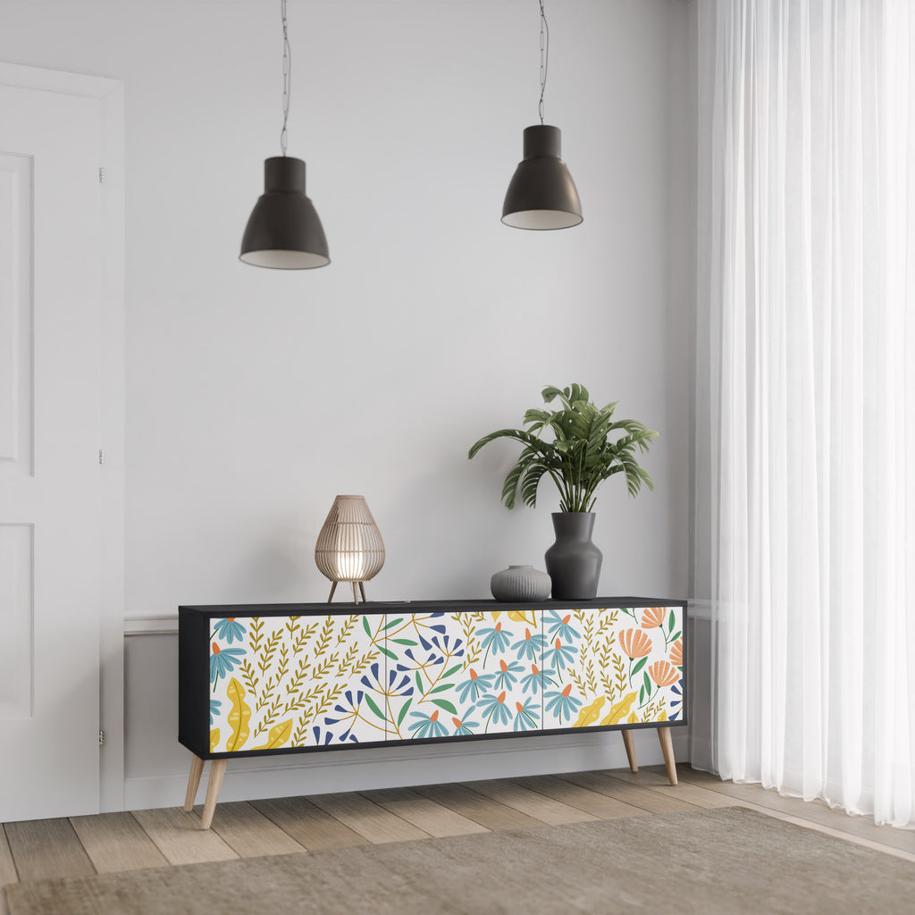HELLO SPRING TV-bänk med 3 dörrar i svart finish