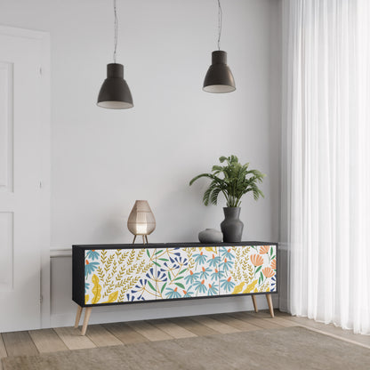HELLO SPRING 3-Door TV Stand in Black Finish