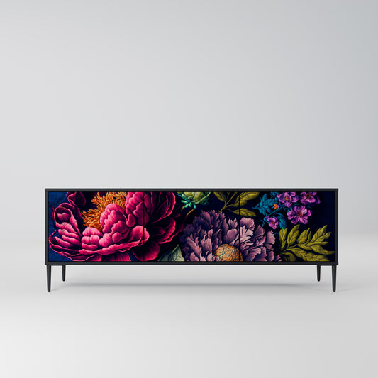 BLOOMING ELEGANCE 3-Door TV Stand in Black Finish