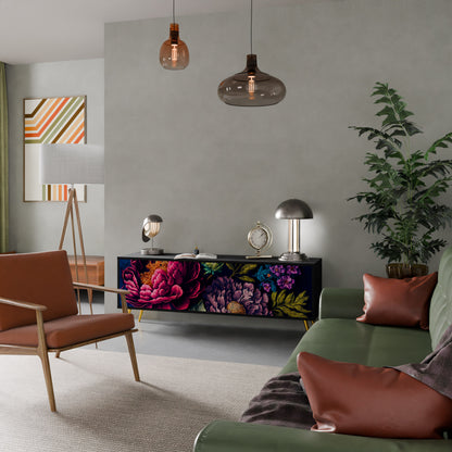 BLOOMING ELEGANCE 3-dörrars TV-bänk i svart finish