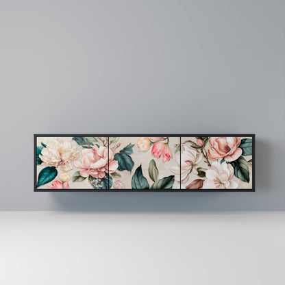 FLORAL GRACE 3-dörrars TV-bänk i svart finish