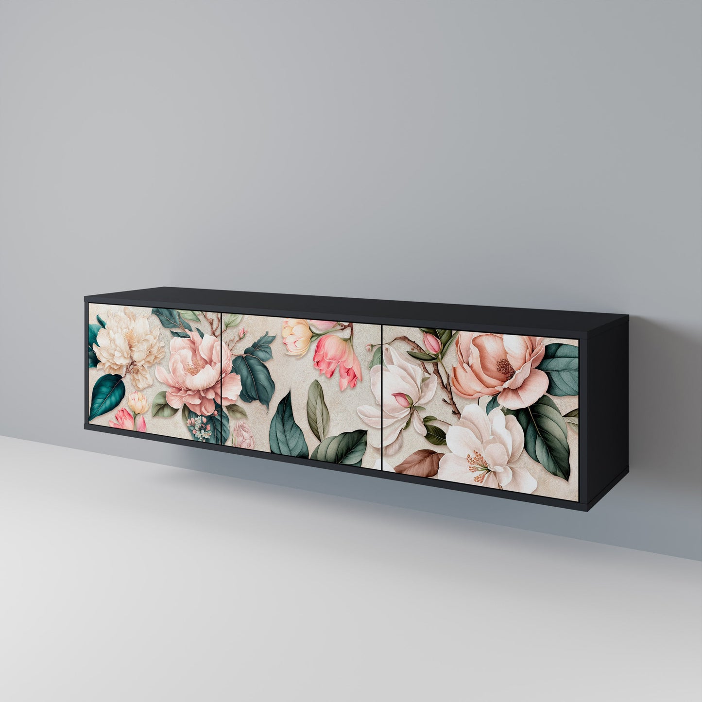 FLORAL GRACE 3-dörrars TV-bänk i svart finish