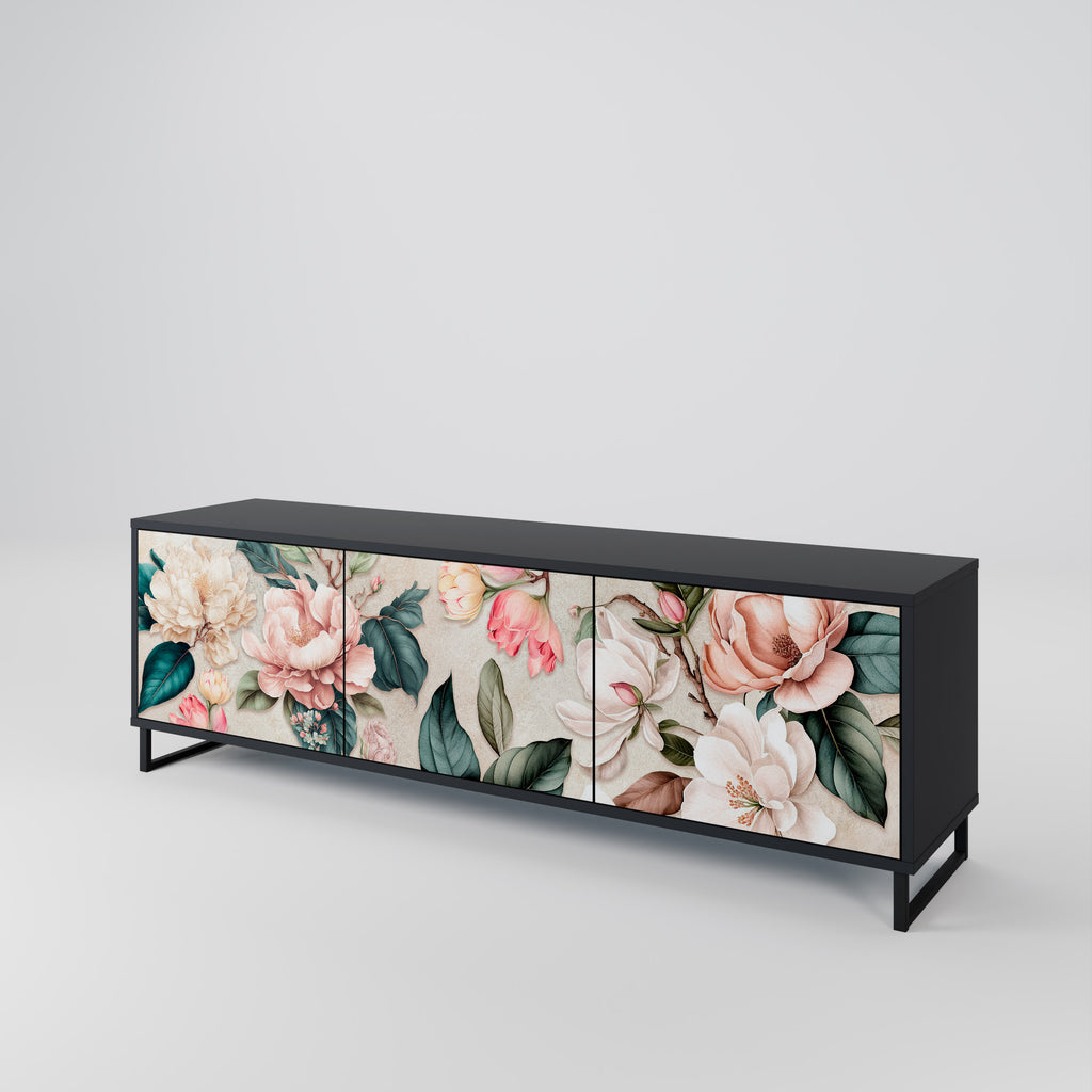 FLORAL GRACE 3-dörrars TV-bänk i svart finish