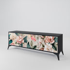 FLORAL GRACE 3-Door TV Stand in Black Finish