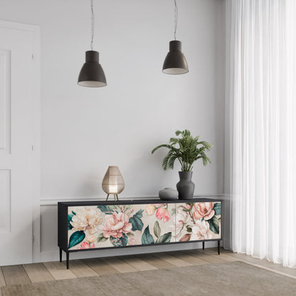 FLORAL GRACE 3-dörrars TV-bänk i svart finish