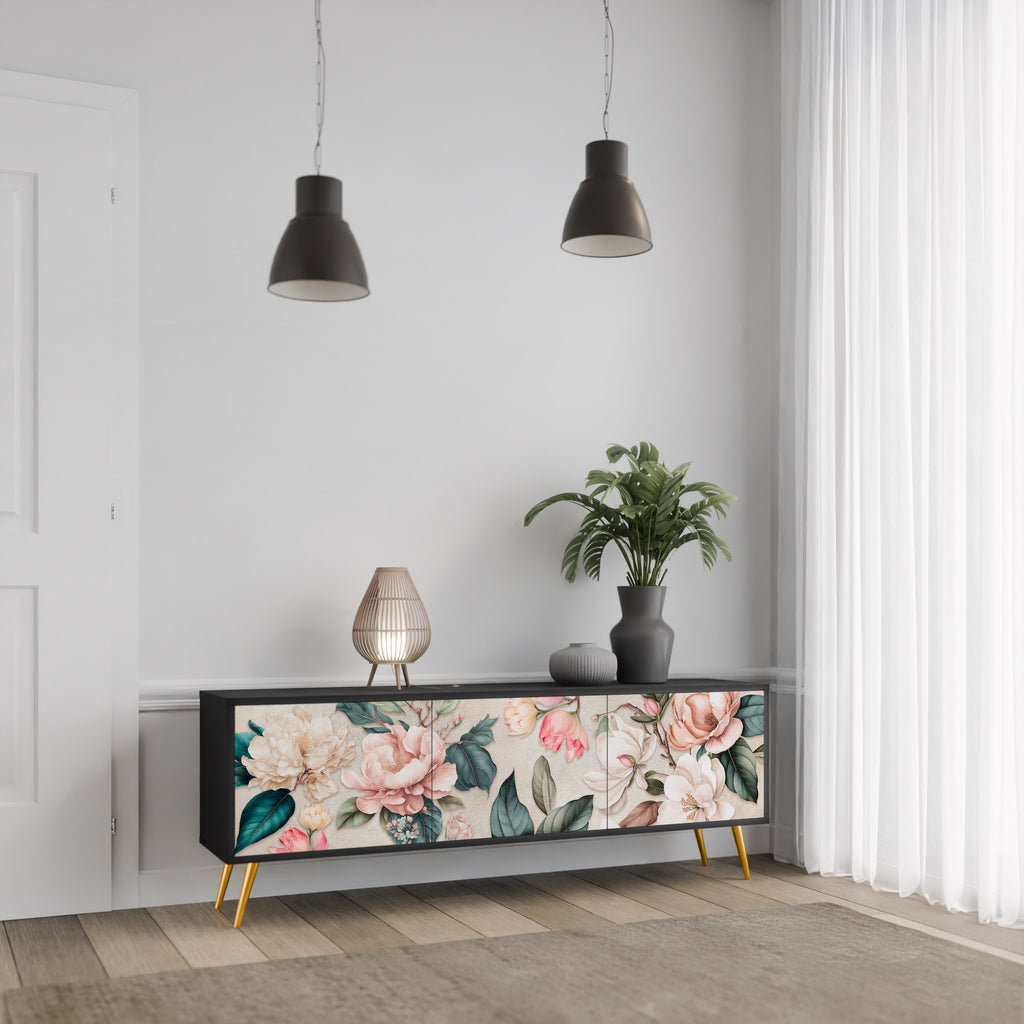 FLORAL GRACE 3-dörrars TV-bänk i svart finish