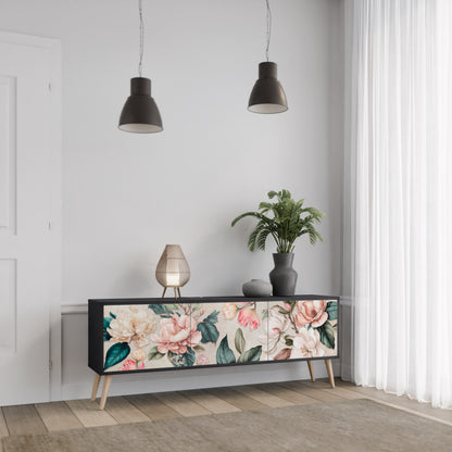 FLORAL GRACE 3-dörrars TV-bänk i svart finish