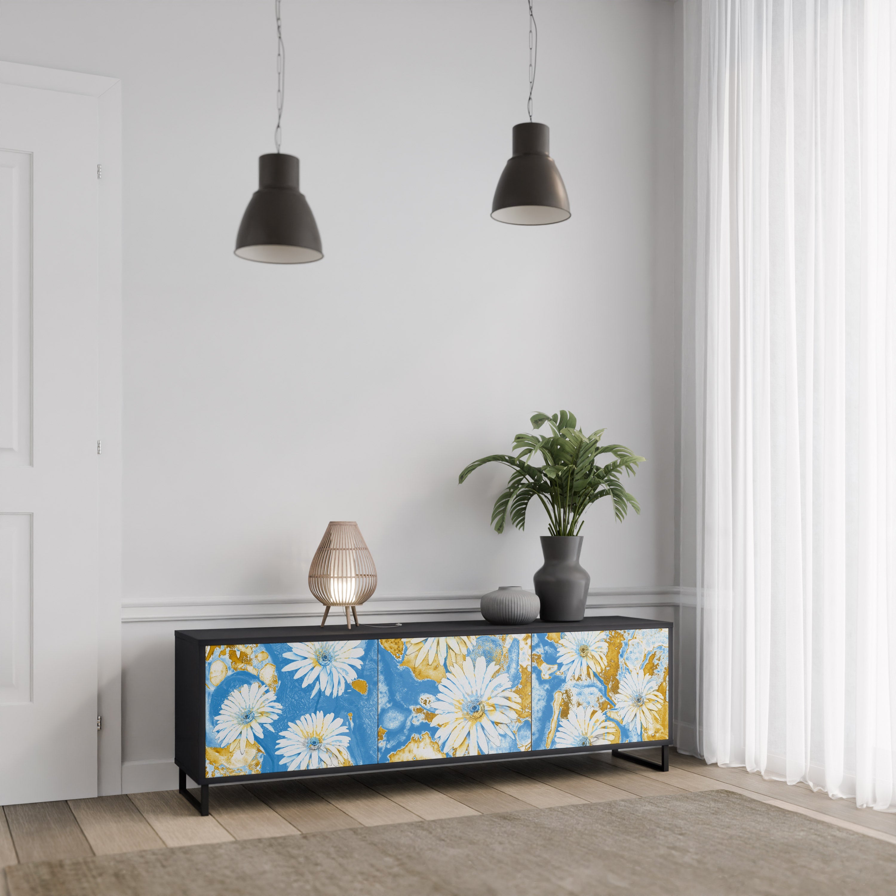 DAISY LUXE 3-dörrars TV-bänk i svart finish