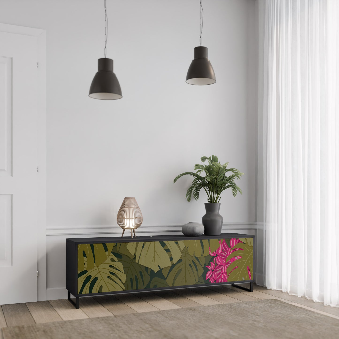 TROPICAL BEAUTY 3-dörrars TV-bänk i svart finish