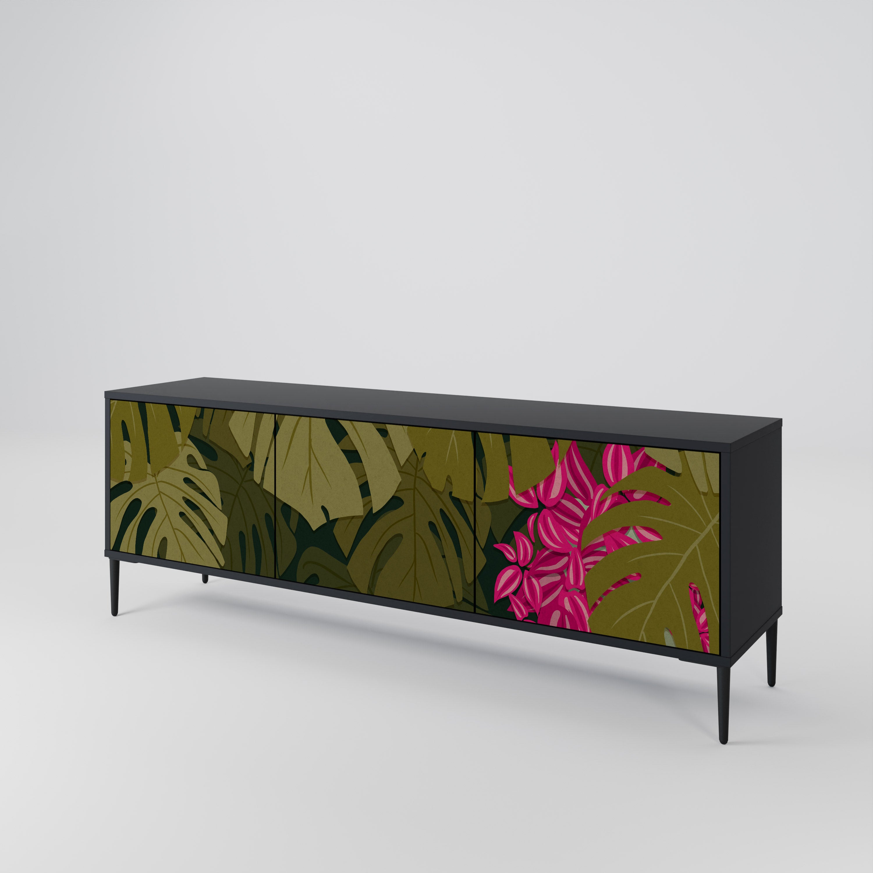 TROPICAL BEAUTY 3-dörrars TV-bänk i svart finish
