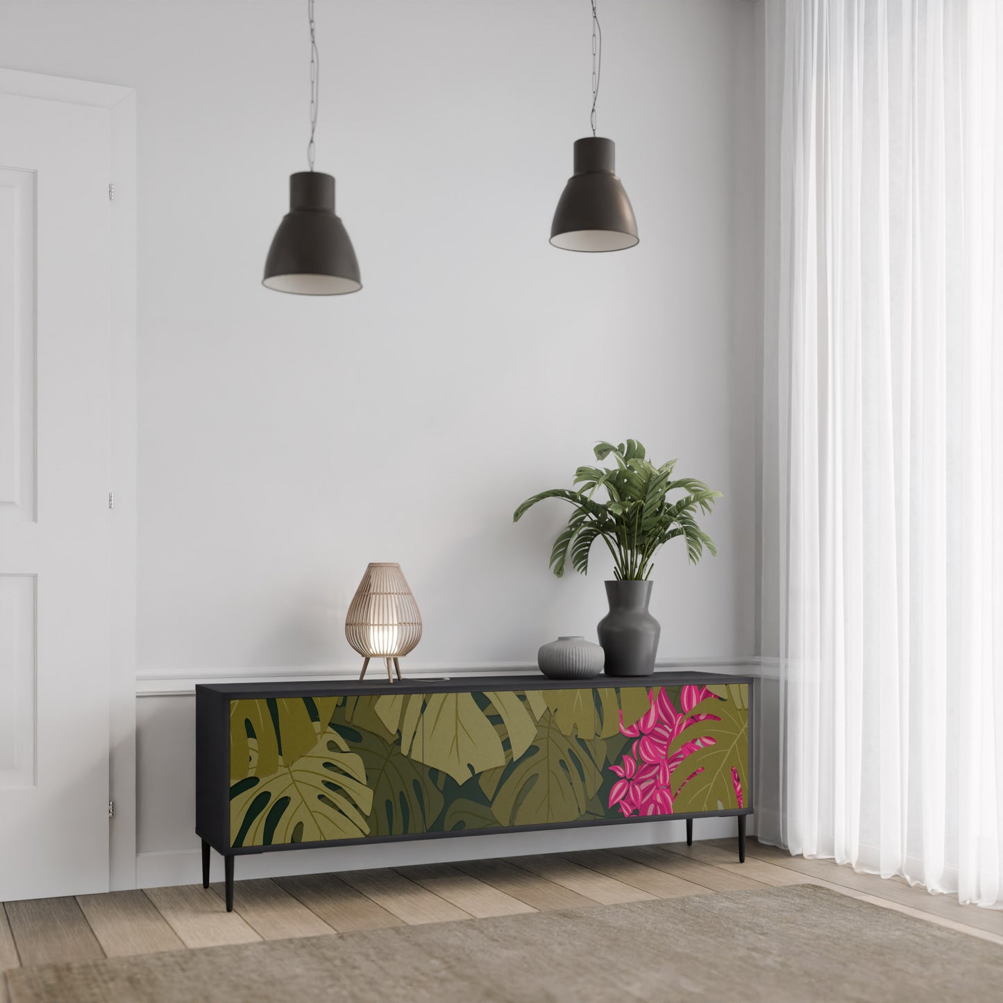 TROPICAL BEAUTY 3-dörrars TV-bänk i svart finish