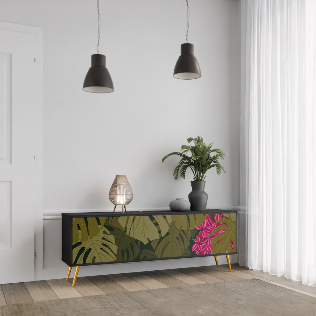 TROPICAL BEAUTY 3-dörrars TV-bänk i svart finish