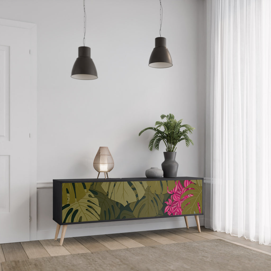 TROPICAL BEAUTY 3-dörrars TV-bänk i svart finish