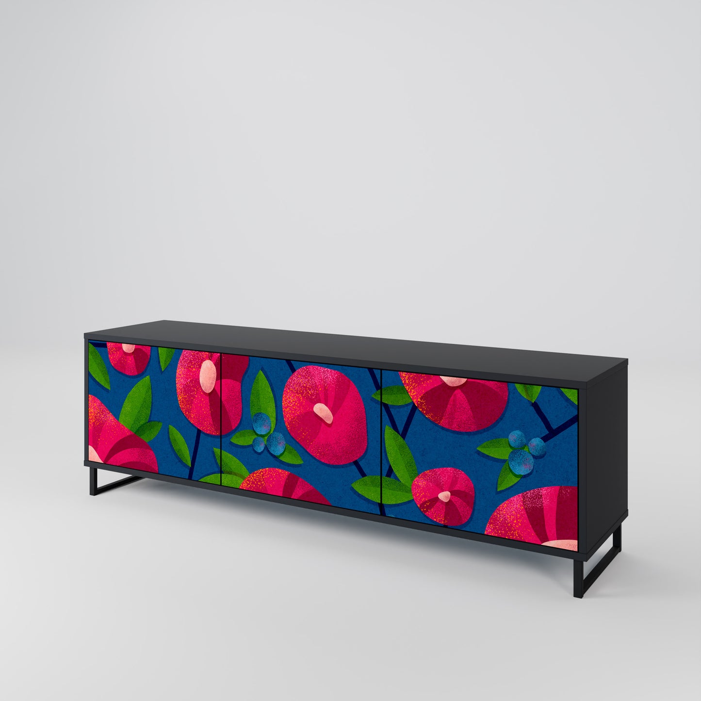SPRING THOUGHTS 3-Door TV Stand in Black Finish