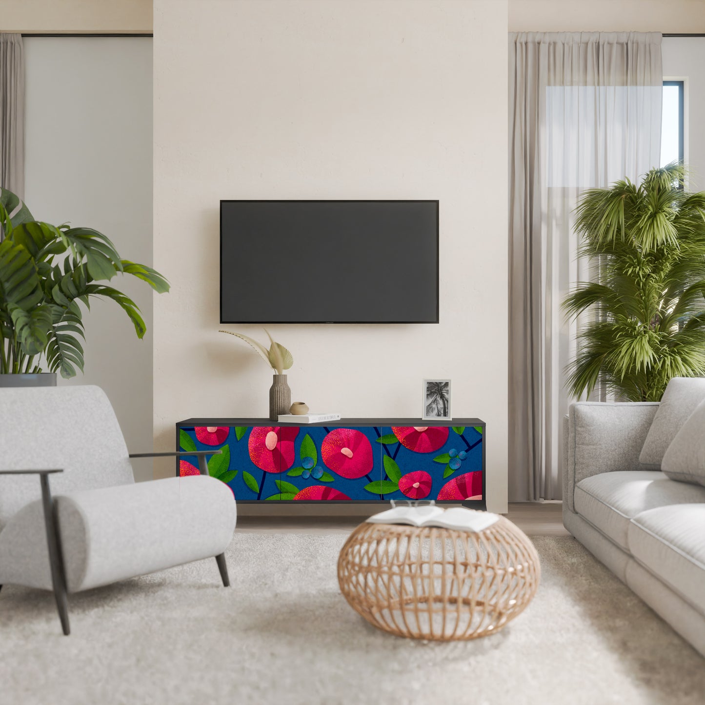 SPRING THOUGHTS 3-Door TV Stand in Black Finish