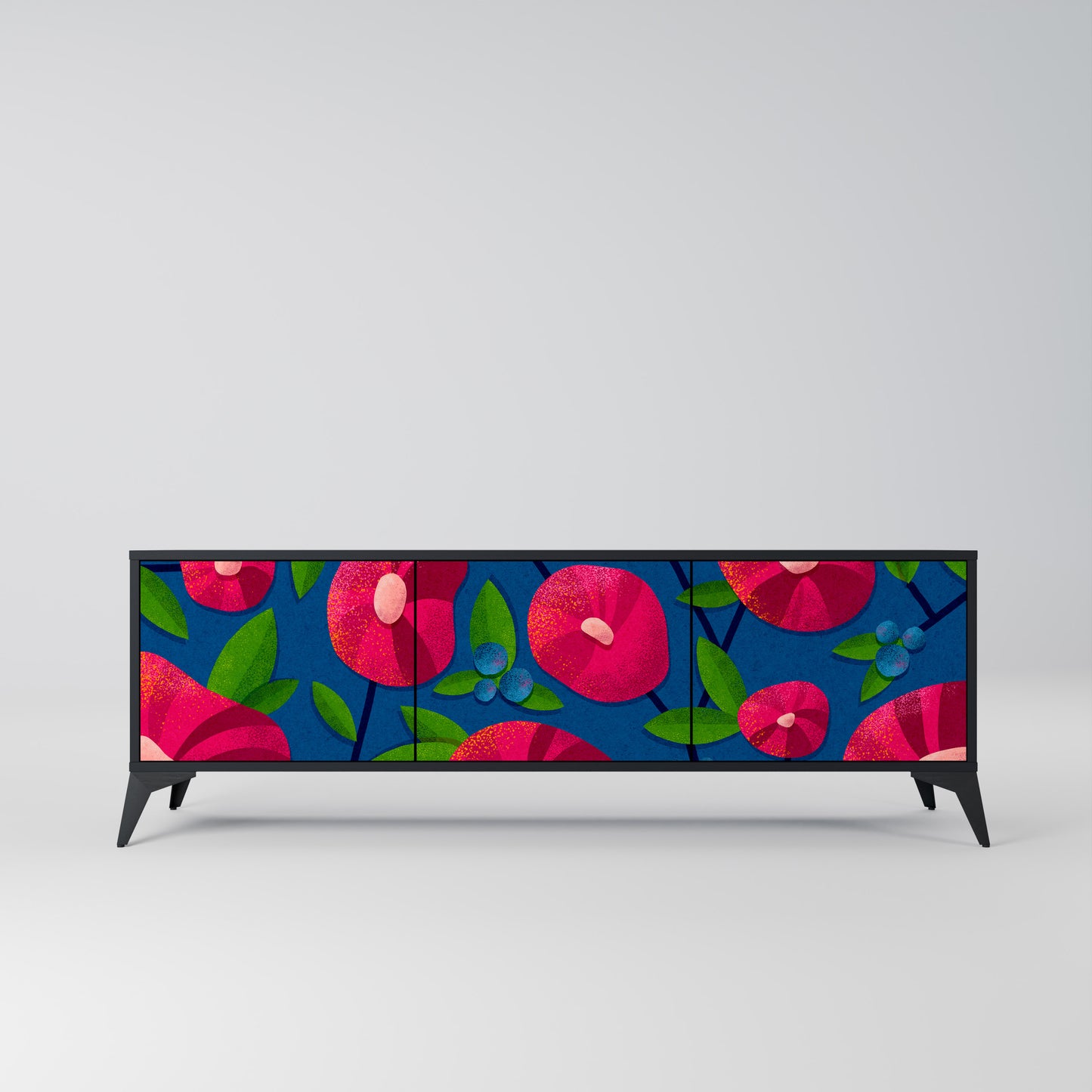 SPRING THOUGHTS 3-Door TV Stand in Black Finish
