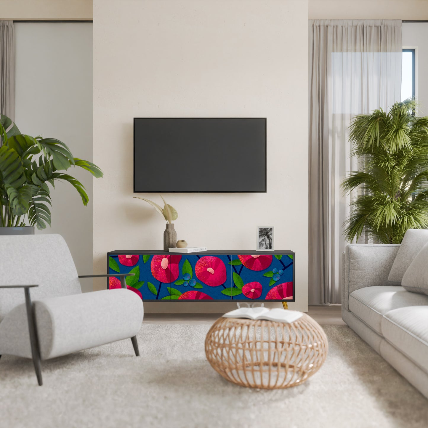 SPRING THOUGHTS 3-Door TV Stand in Black Finish