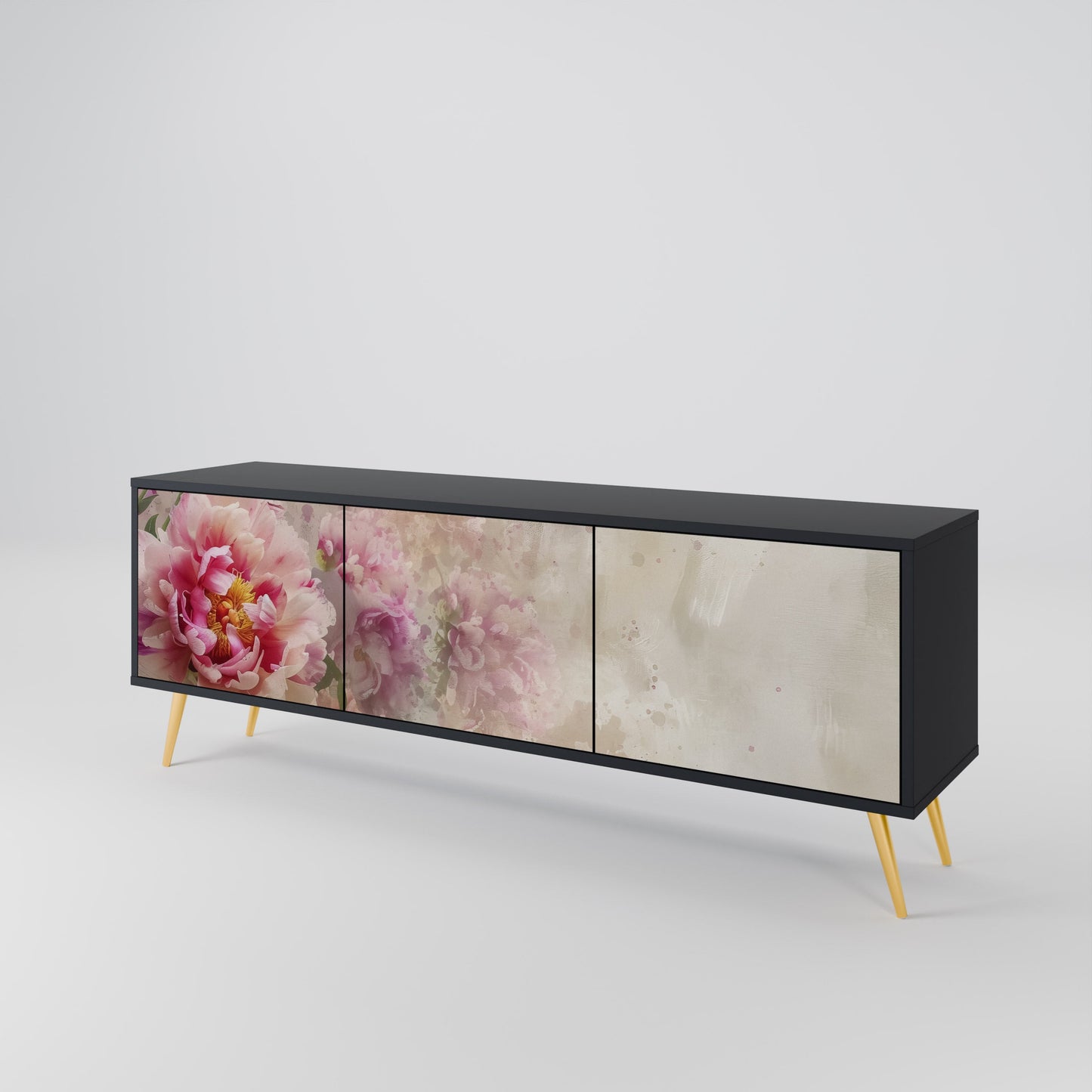 PEONY WHISPER TV-bänk med 3 dörrar i svart finish
