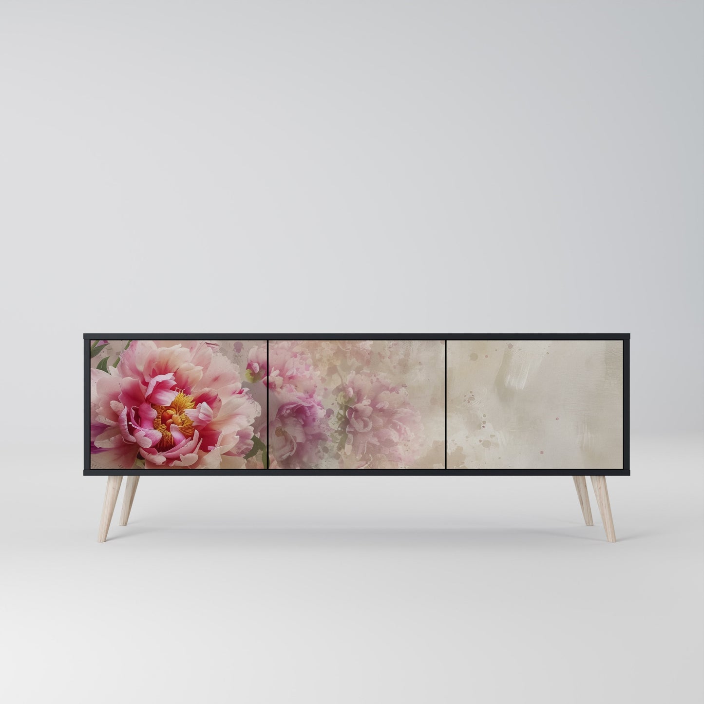 PEONY WHISPER TV-bänk med 3 dörrar i svart finish