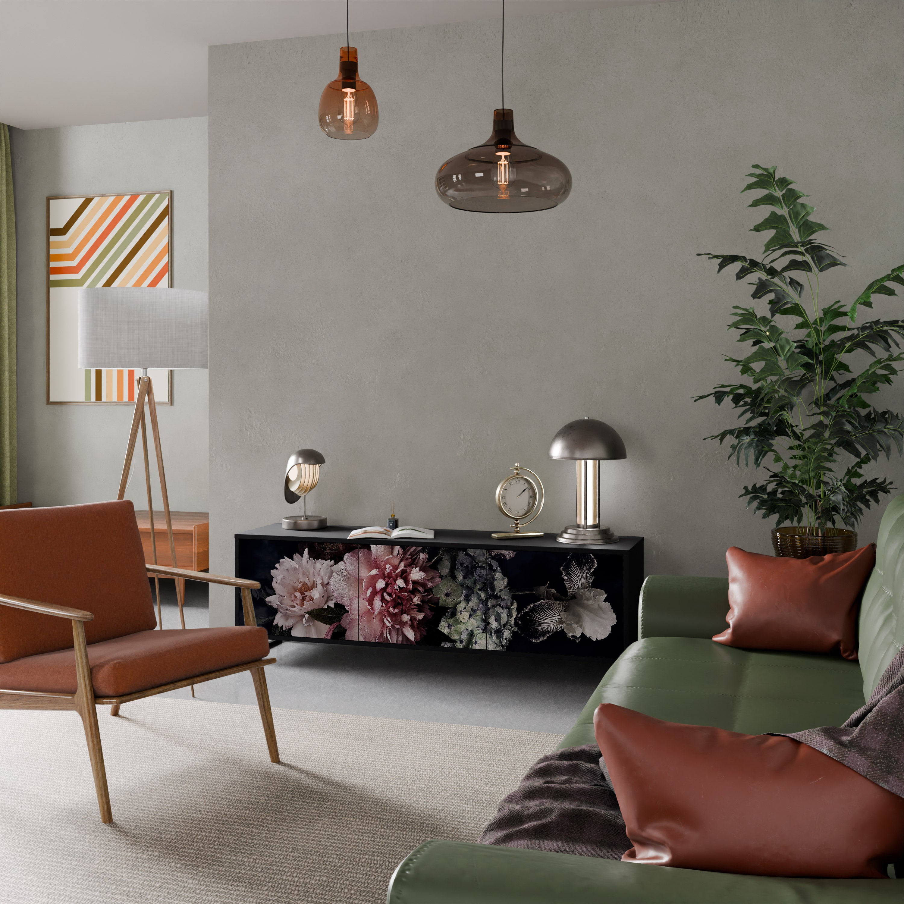 PURE BLOSSOM 3-dörrars TV-bänk i svart finish