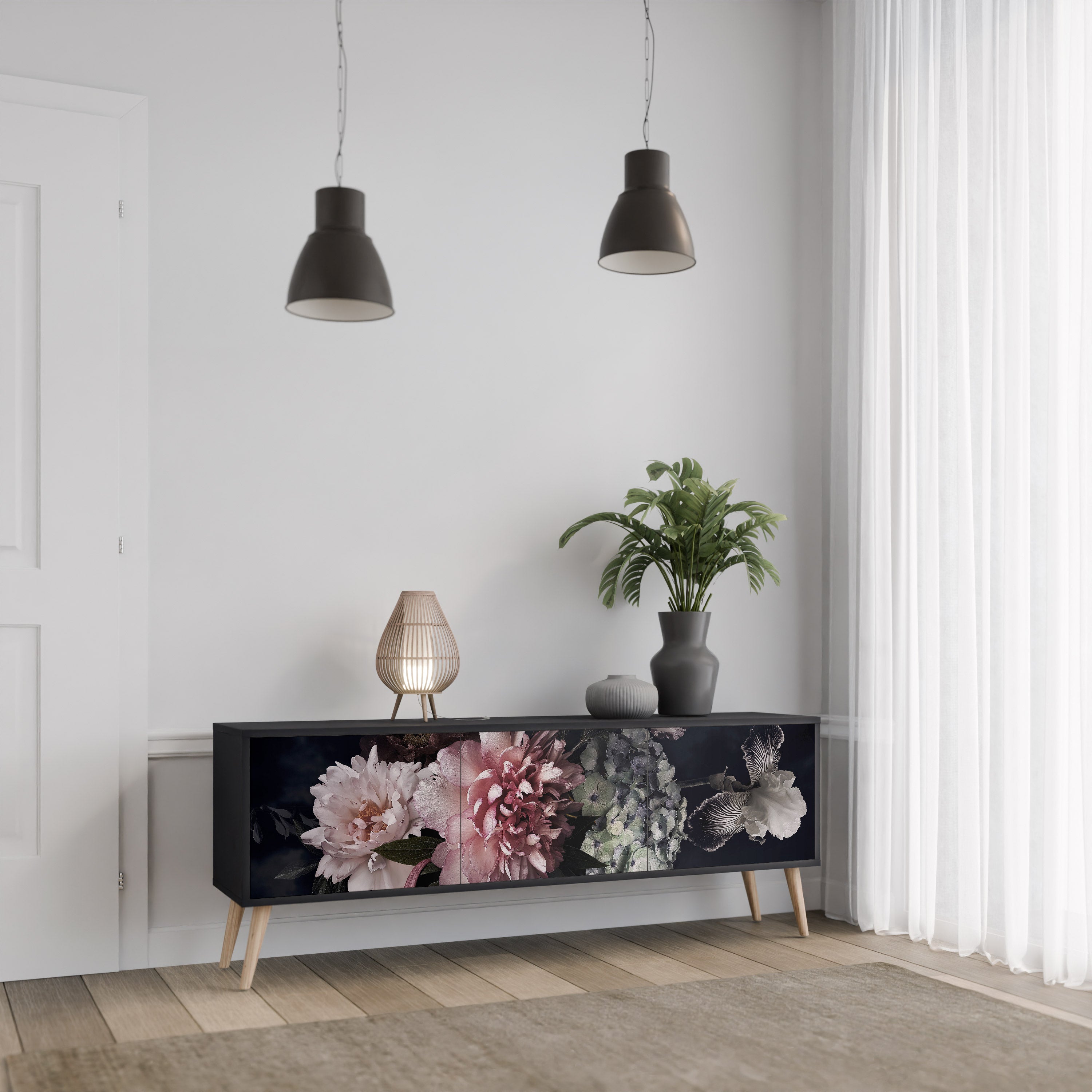PURE BLOSSOM 3-dörrars TV-bänk i svart finish