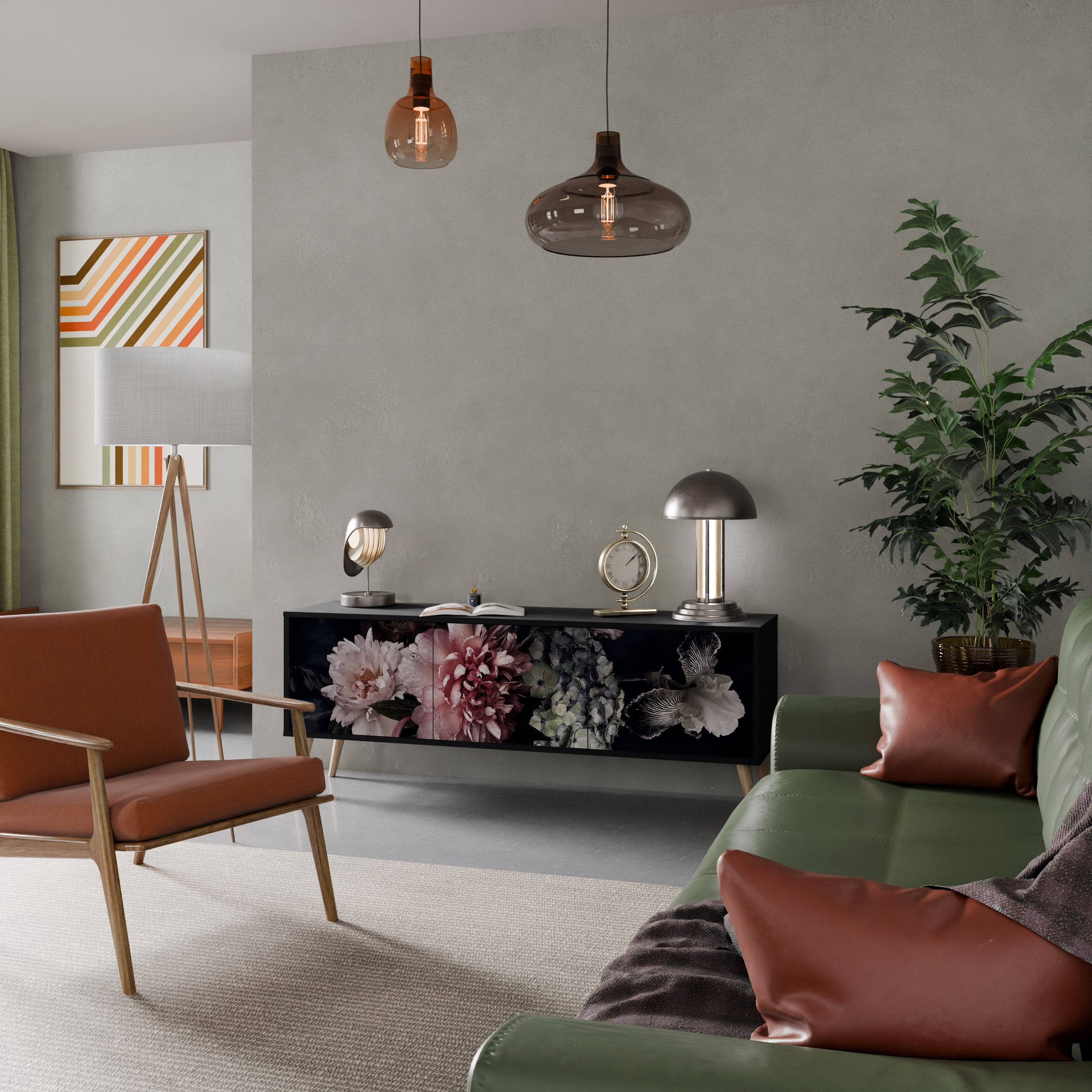 PURE BLOSSOM 3-dörrars TV-bänk i svart finish