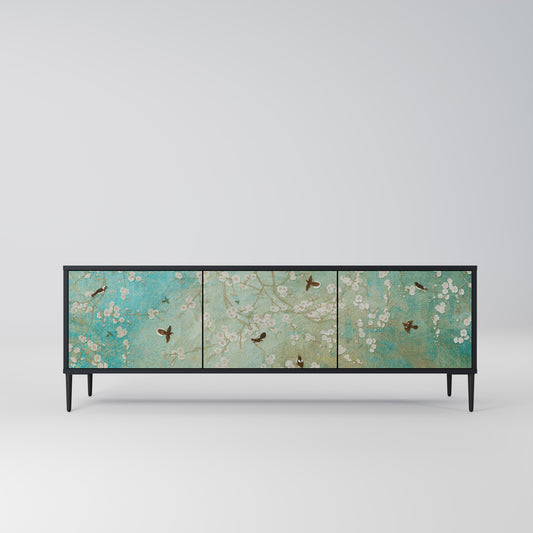 BLOOMING CHARM 3-Door TV Stand in Black Finish