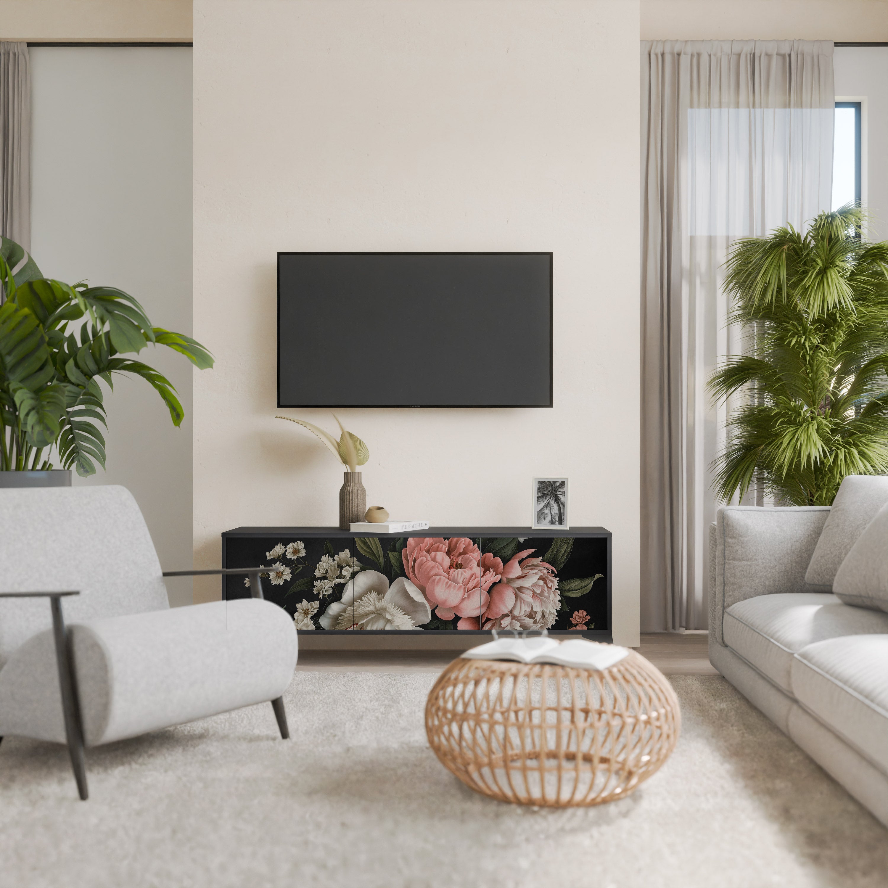 LUSH ELEGANCE 3-dörrars TV-bänk i svart finish