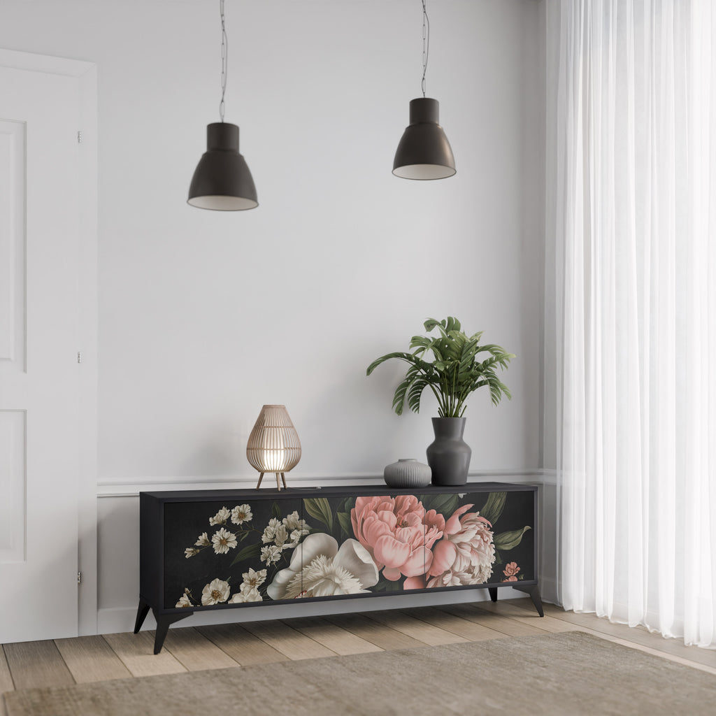 LUSH ELEGANCE 3-dörrars TV-bänk i svart finish