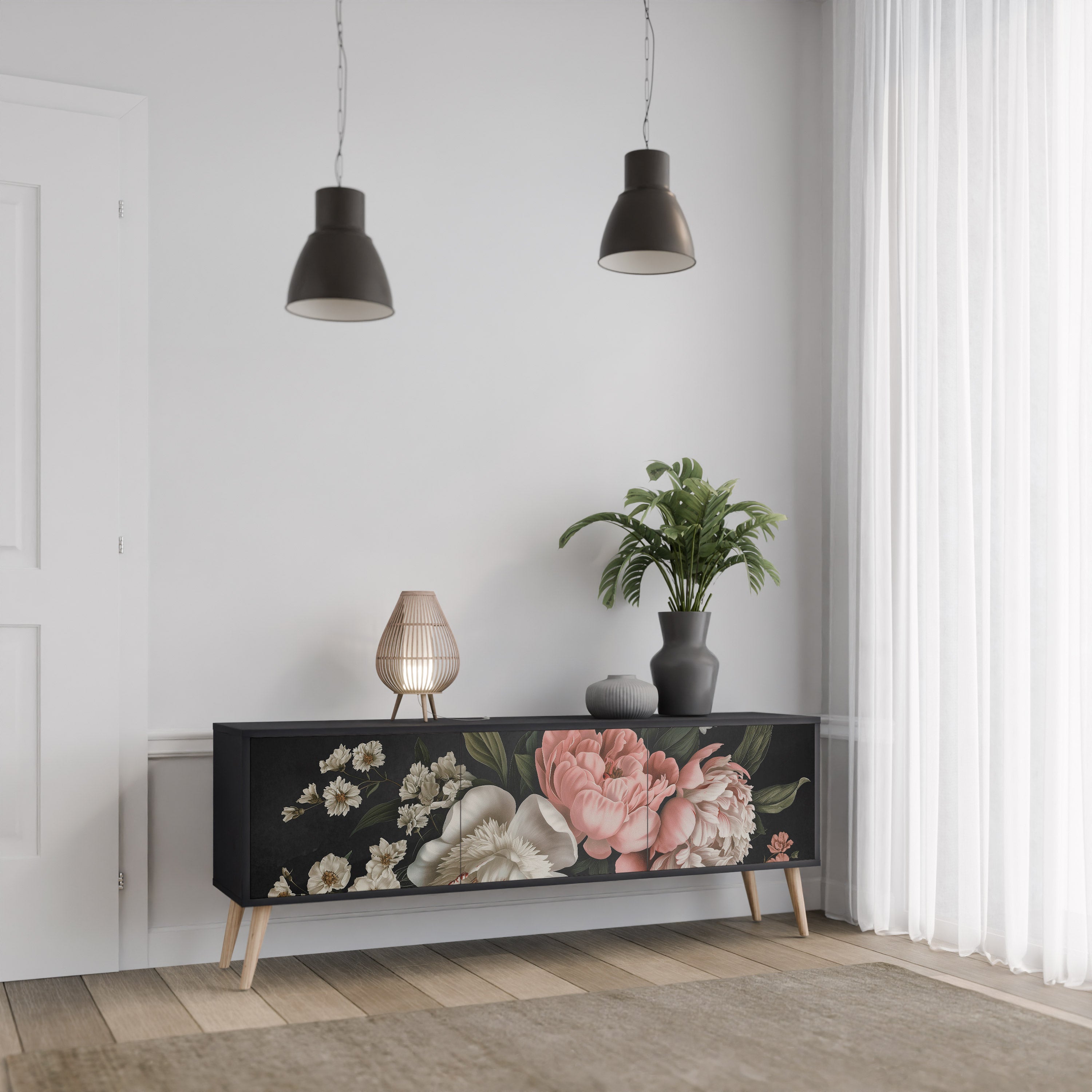 LUSH ELEGANCE 3-dörrars TV-bänk i svart finish