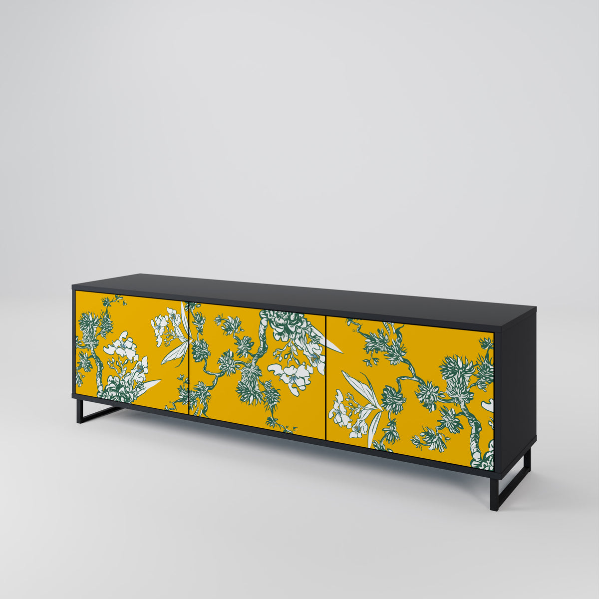 YELLOW CHINOISERIE TV-bänk med 3 dörrar