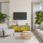 YELLOW CHINOISERIE 3-Door TV Stand in Black Finish