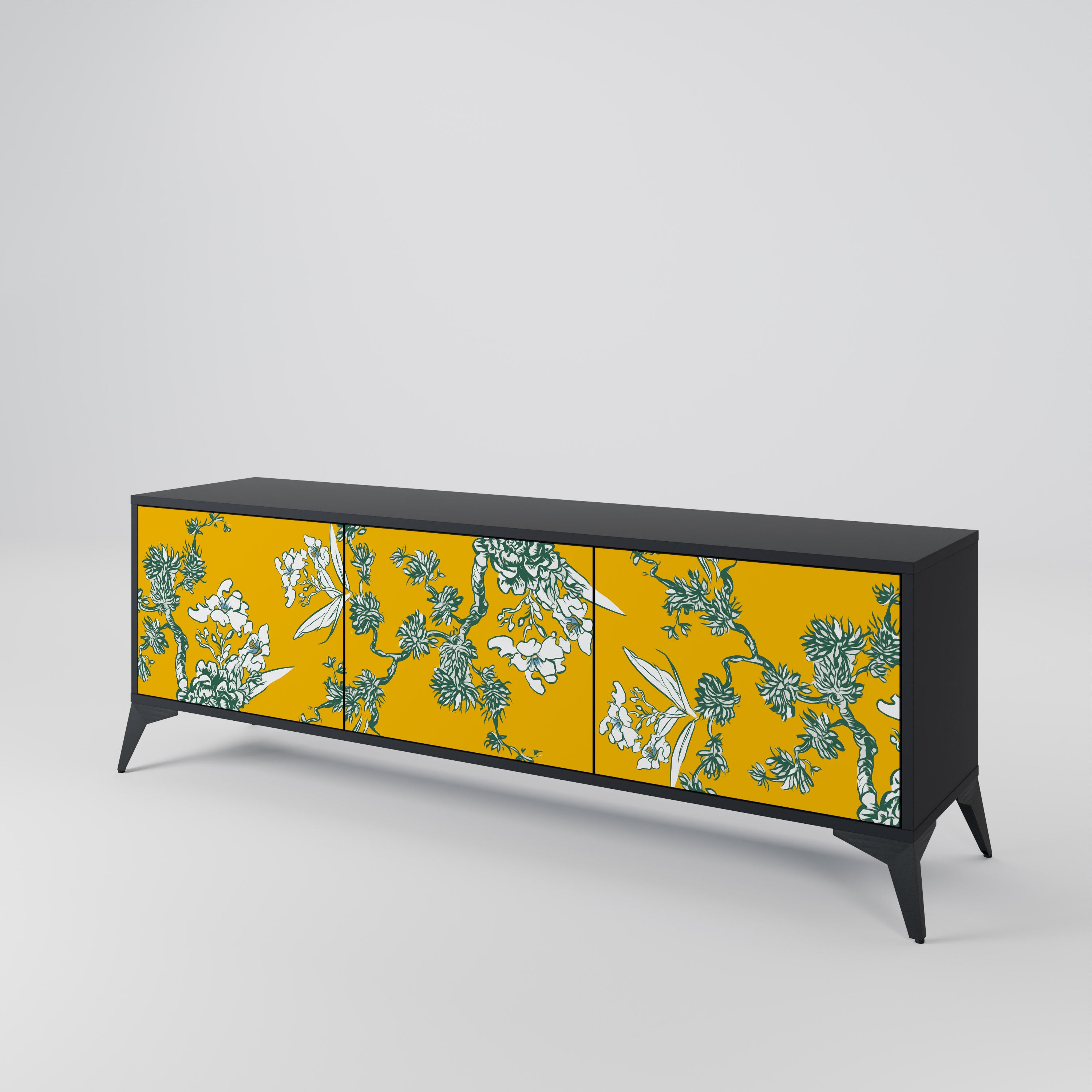 YELLOW CHINOISERIE 3-Door TV Cabinet