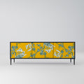 YELLOW CHINOISERIE 3-Door TV Stand in Black Finish
